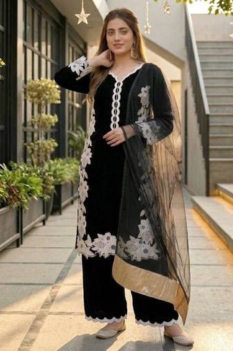 black embroidered silk blend womens kurta set