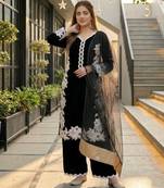 Black silk blend embroidered kurta-sets
