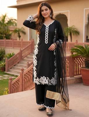 black embroidered silk blend womens kurta set 4
