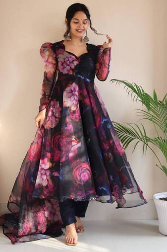 Multicolor organza printed kurta-sets