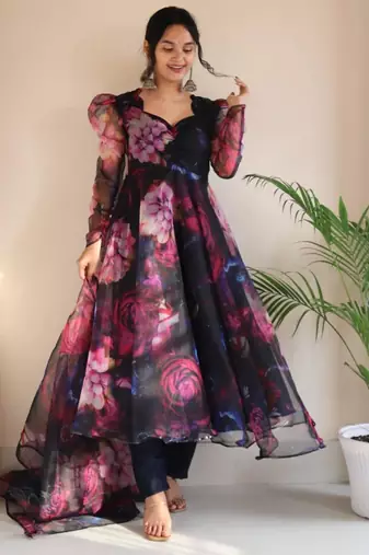Multicolor organza printed kurta-sets