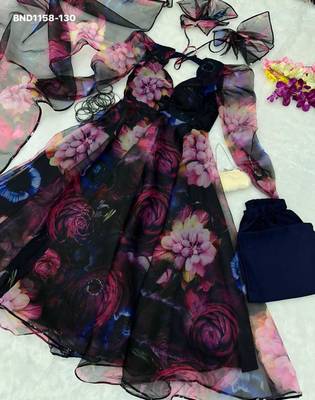 multicolor printed organza kurta set for women 3