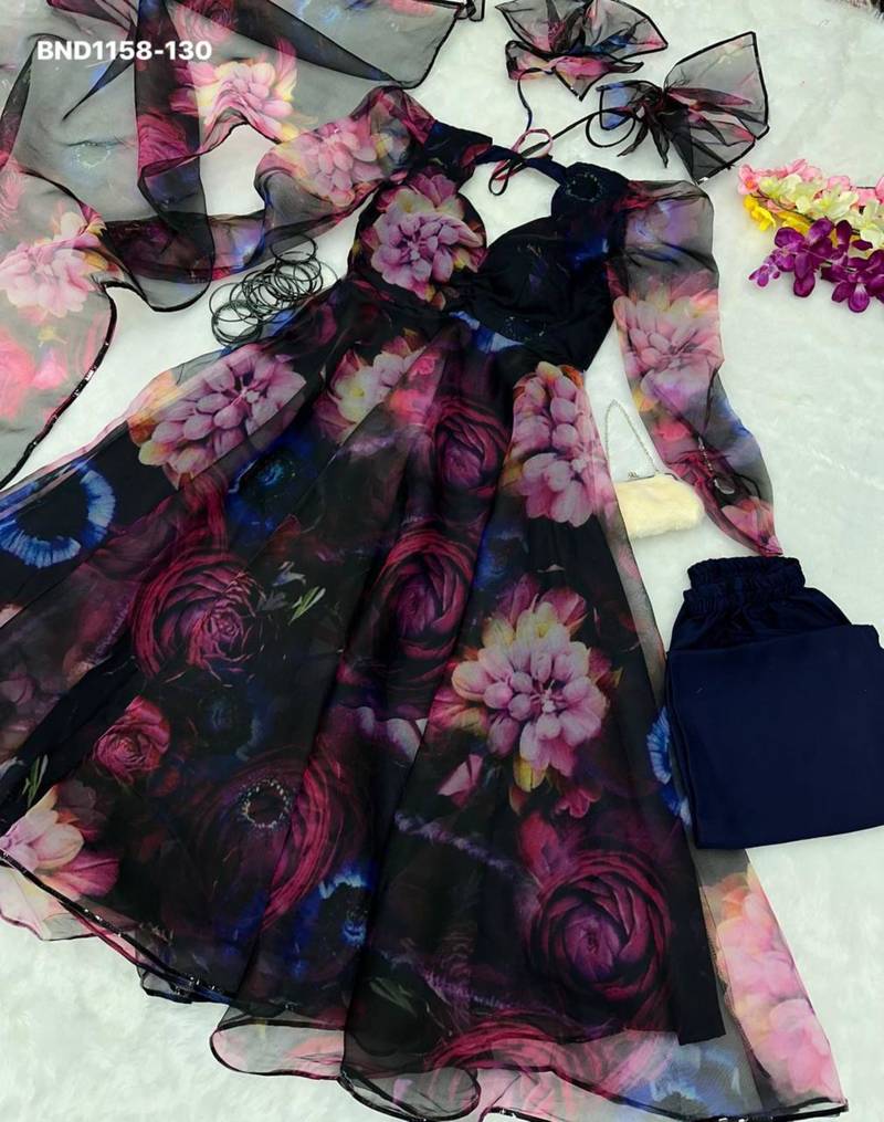 Multicolor organza printed kurta-sets