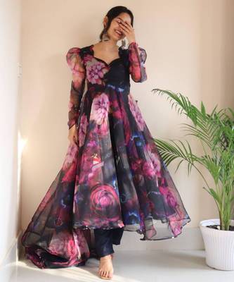 multicolor printed organza kurta set for women 5