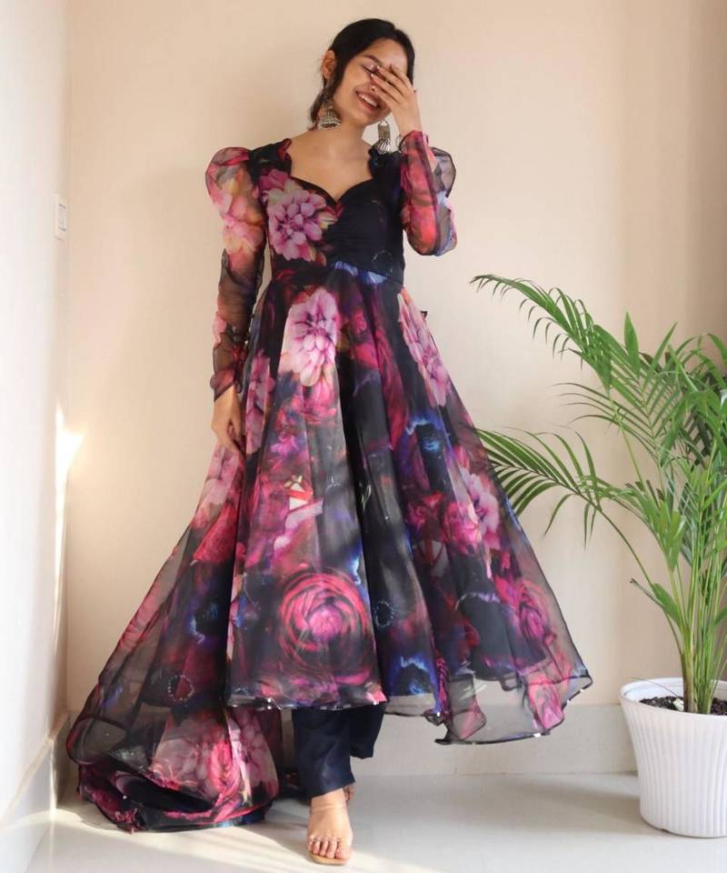 Multicolor organza printed kurta-sets