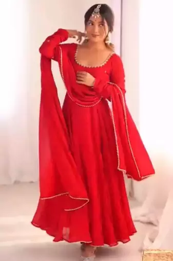 Red georgette embroidered kurta-sets