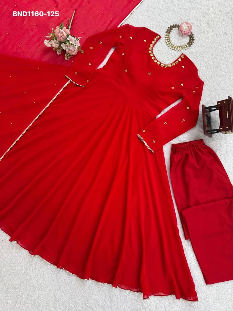 Red georgette embroidered kurta-sets