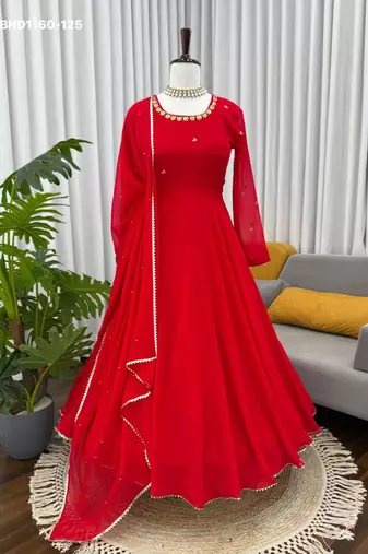 red embroidered georgette kurta set