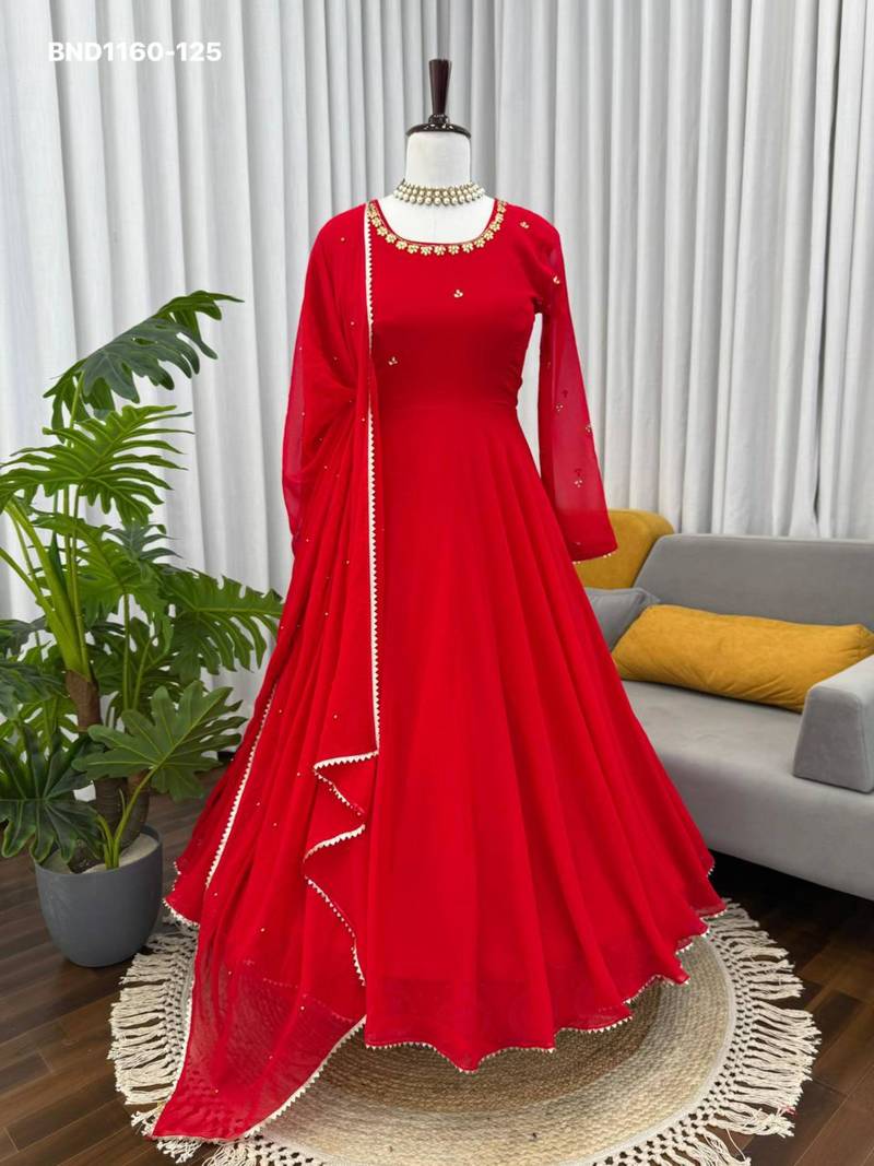 Red georgette embroidered kurta-sets