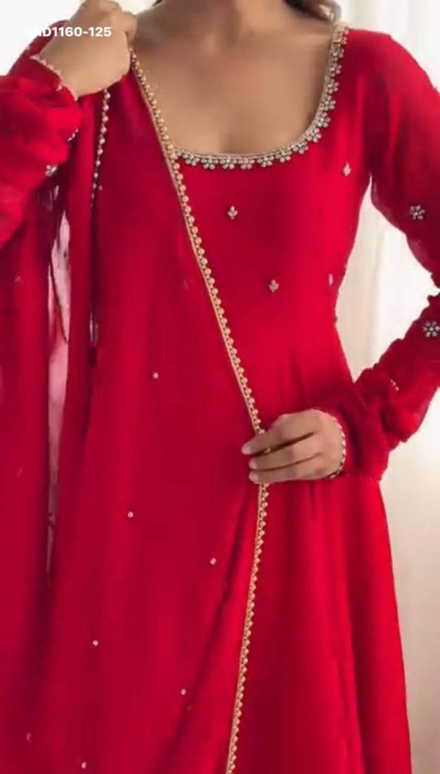 Red georgette embroidered kurta-sets