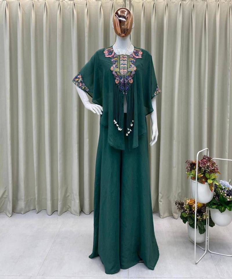 Dark-green chinon embroidered kurta-sets