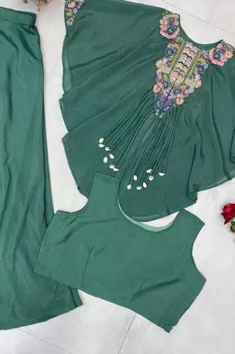 dark green embroidered chinon kurta set