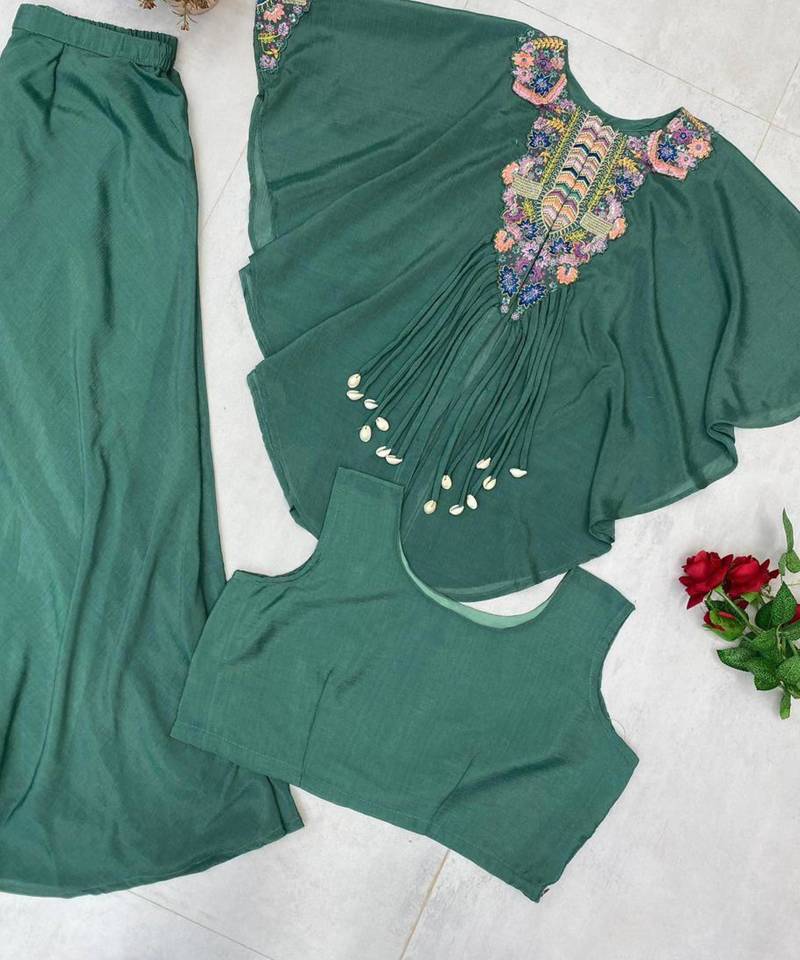 Dark-green chinon embroidered kurta-sets