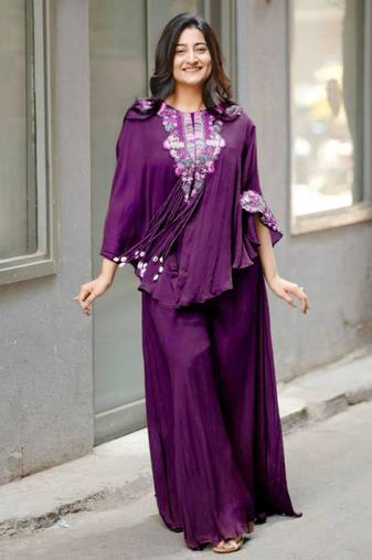 Purple chinon embroidered kurta-sets