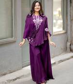 Purple chinon embroidered kurta-sets