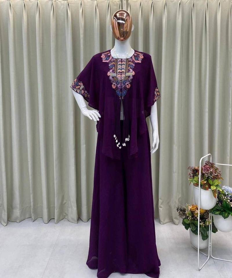 Purple chinon embroidered kurta-sets