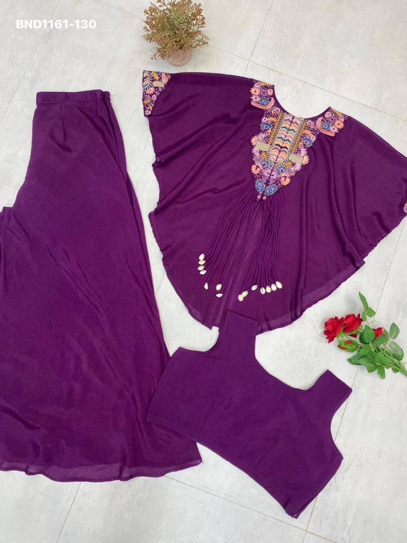 Purple chinon embroidered kurta-sets