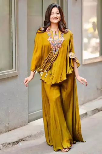 Mustard chinon embroidered kurta-sets