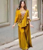 Mustard chinon embroidered kurta-sets
