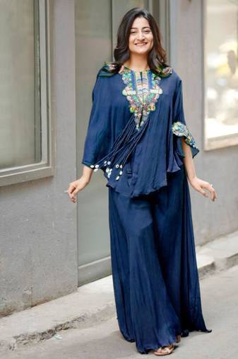 Royal-blue chinon embroidered kurta-sets