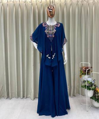 royal blue embroidered chinon kurta set 2