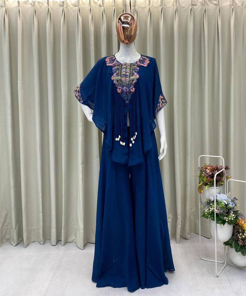 Royal-blue chinon embroidered kurta-sets