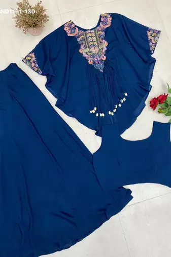 royal blue embroidered chinon kurta set