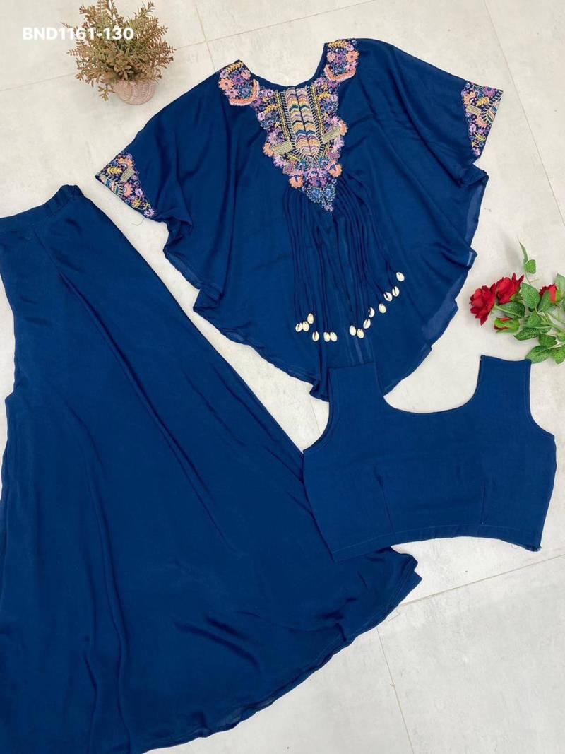 Royal-blue chinon embroidered kurta-sets