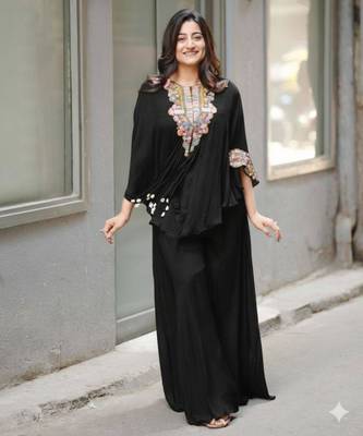 black embroidered chinon kurta set 1