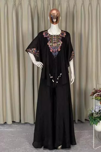 black embroidered chinon kurta set
