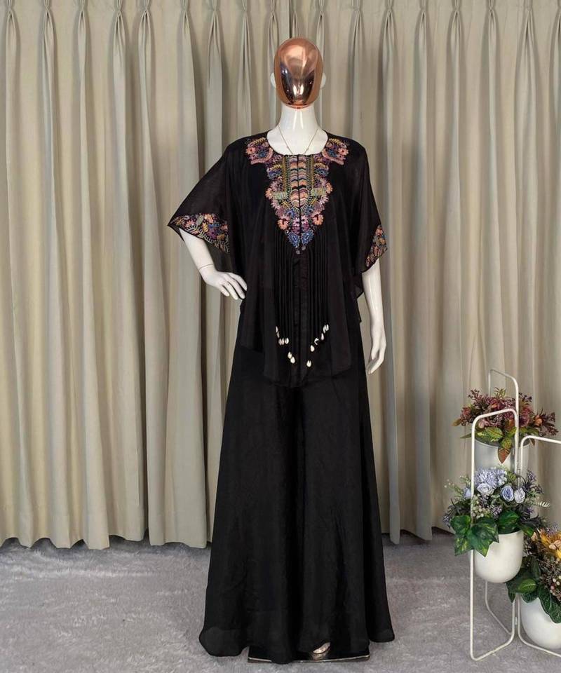 Black chinon embroidered kurta-sets