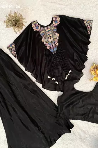 black embroidered chinon kurta set