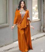 Orange chinon embroidered kurta-sets
