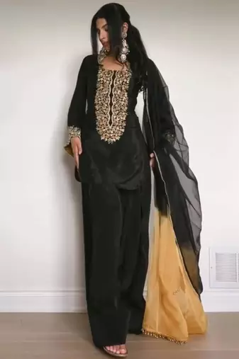 Black satin embroidered kurta-sets