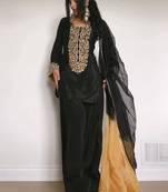 Black satin embroidered kurta-sets