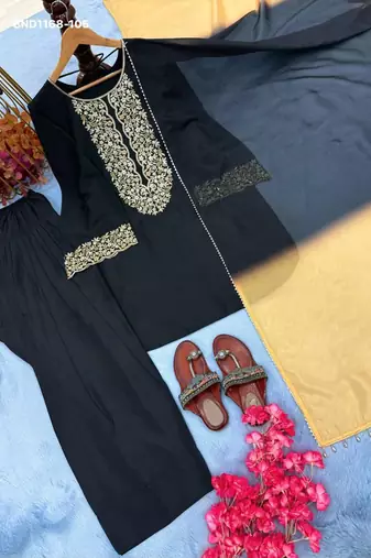 black satin embroidered kurta set