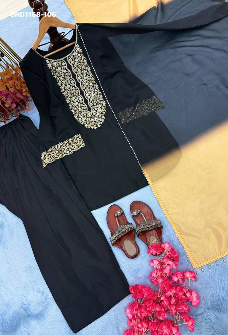 Black satin embroidered kurta-sets