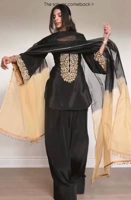 black satin embroidered kurta set 5