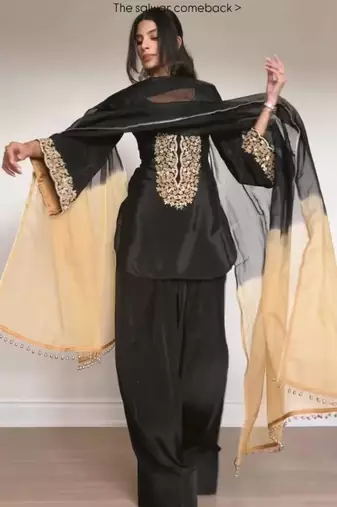 black satin embroidered kurta set