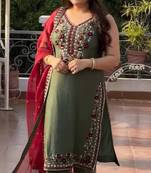 Green vichitra silk embroidered kurta-sets