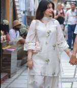 White chanderi embroidered kurta-sets