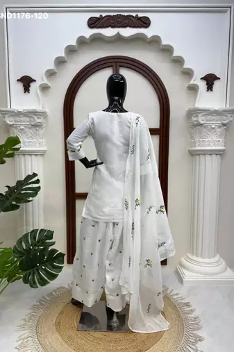 white chanderi embroidered kurta set