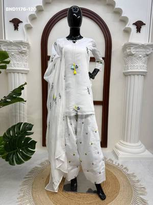 white chanderi embroidered kurta set 4