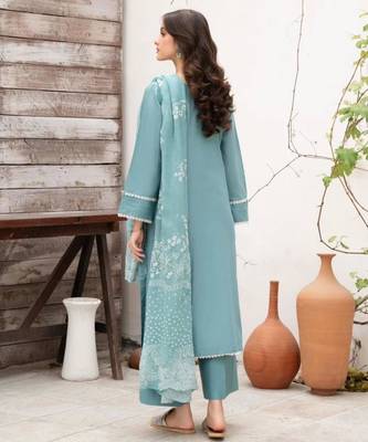 sky blue embroidered silk blend kurta set 3