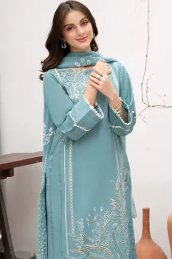 sky blue embroidered silk blend kurta set