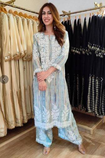 Light-blue rayon embroidered kurta-sets