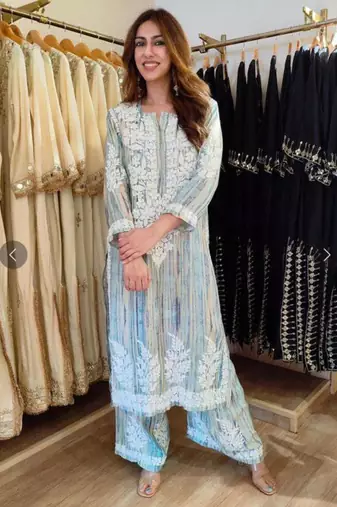 Light-blue rayon embroidered kurta-sets