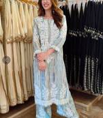 Light-blue rayon embroidered kurta-sets