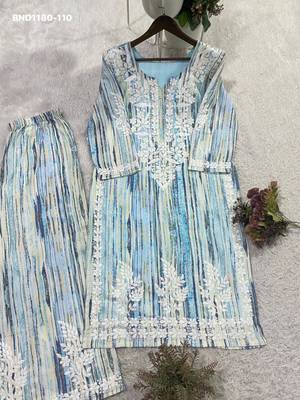 light blue embroidered rayon kurta set 3