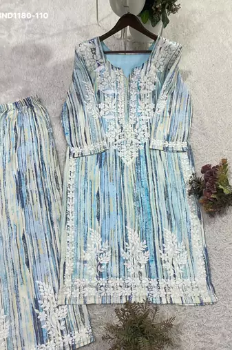 light blue embroidered rayon kurta set